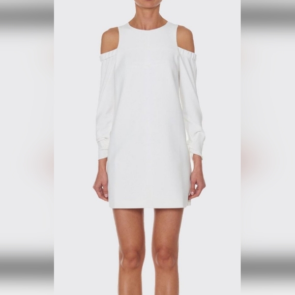 Tibi White Structured Crepe Cutout Open Shoulder Dress Sz 10 Org $395 - Picture 1 of 10